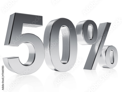Realistic silver rendering of a symbol for 50 % discount or gain