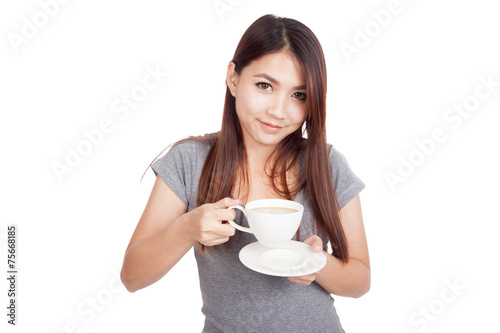 Young Asian woman with cup of coffee