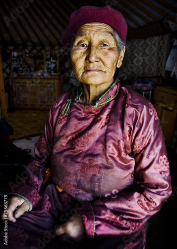 Mongolian Woman Traditional Dress Elder Concept