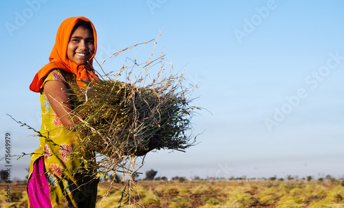 Indian Girl Working Farm Agriculture Concept photo