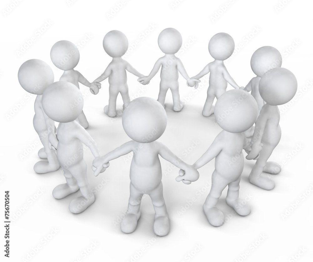 3D men holding hands in a circle 3D men holding hands in a circle