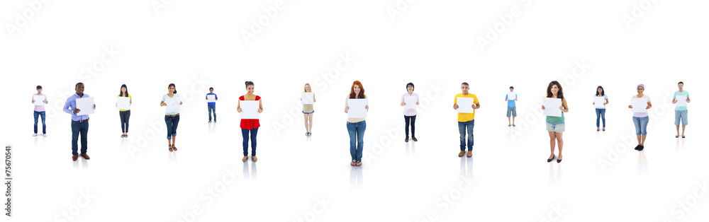 Large Group People Holding Board Unity Team Concept Large Group People Holding Board Unity Team Concept