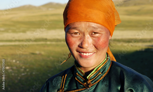 Fotografiet Beautiful Young Mongolian Lady Late Afternoon Concept