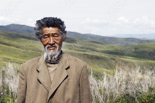 Portrait of Mongolian Man in Field Concept