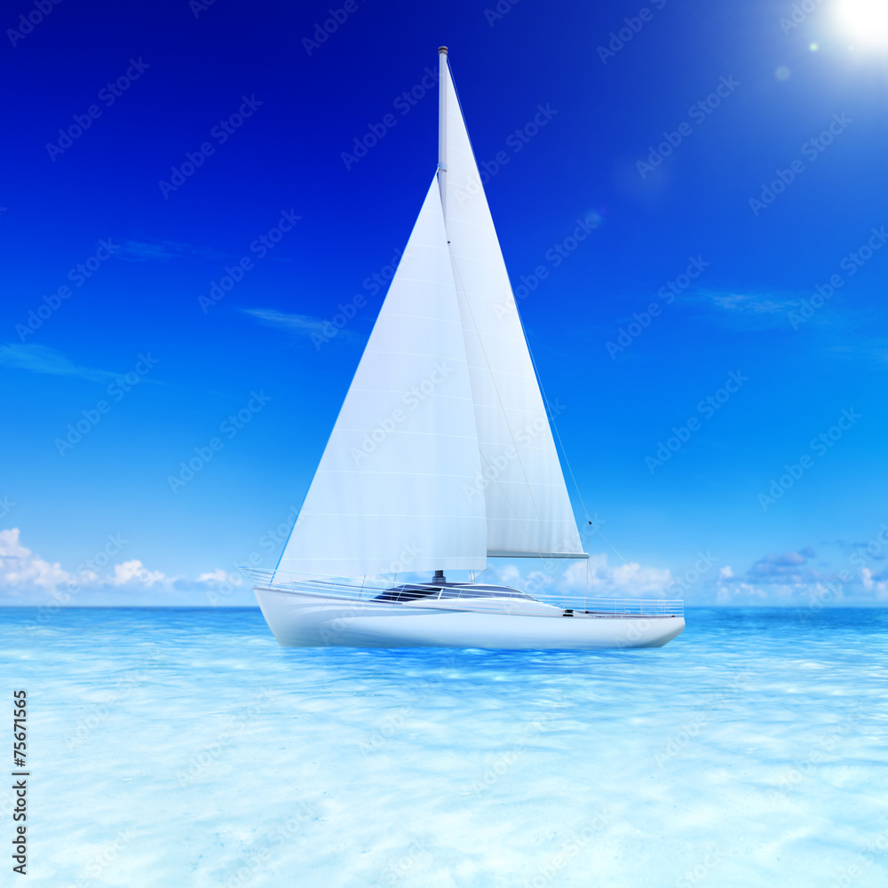 Naklejka premium 3D Rendered Sailboat on the Sea