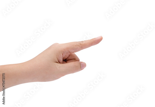 isolated female hand pointing to something