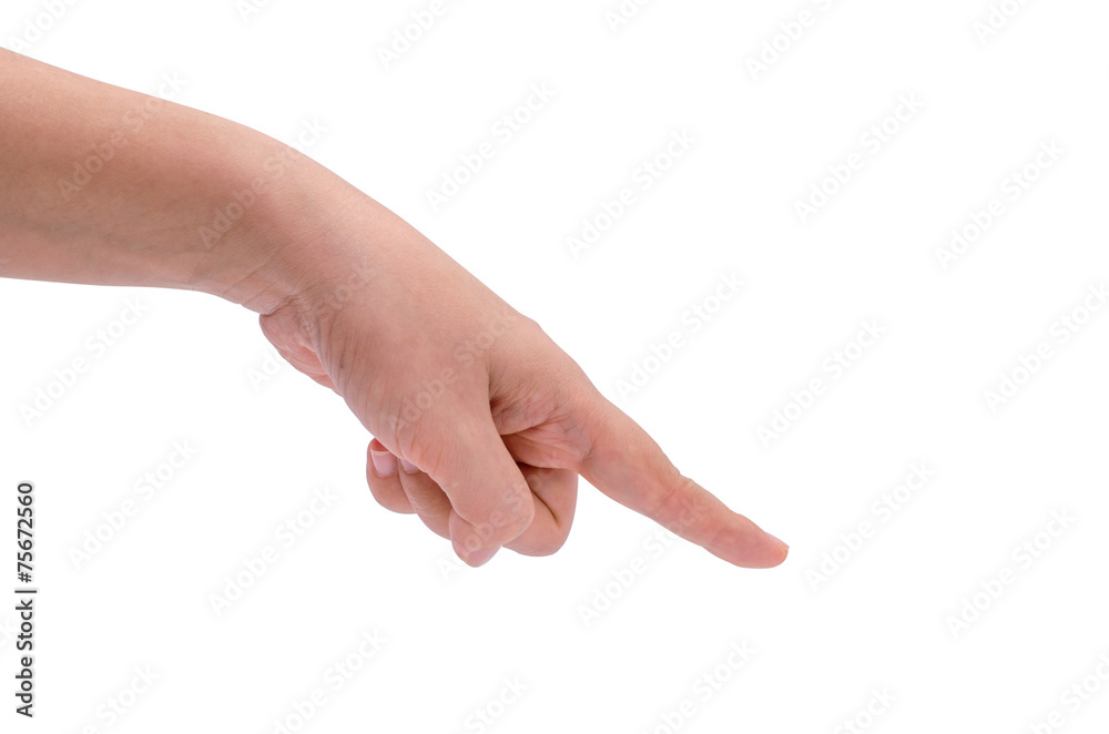 Woman hand pointing, touching or pressing isolated on white Woman hand pointing, touching or pressing isolated on white