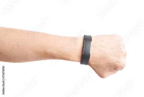 Caucasian male hand in a sport band isolated