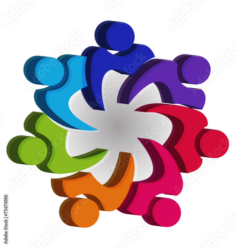 Teamwork unity people logo 3D design vector