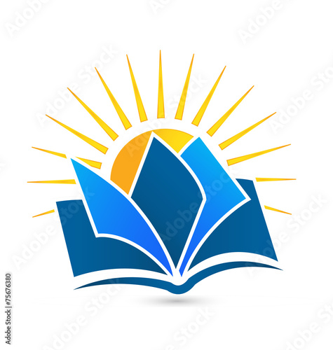 Sun and book educational logo vector