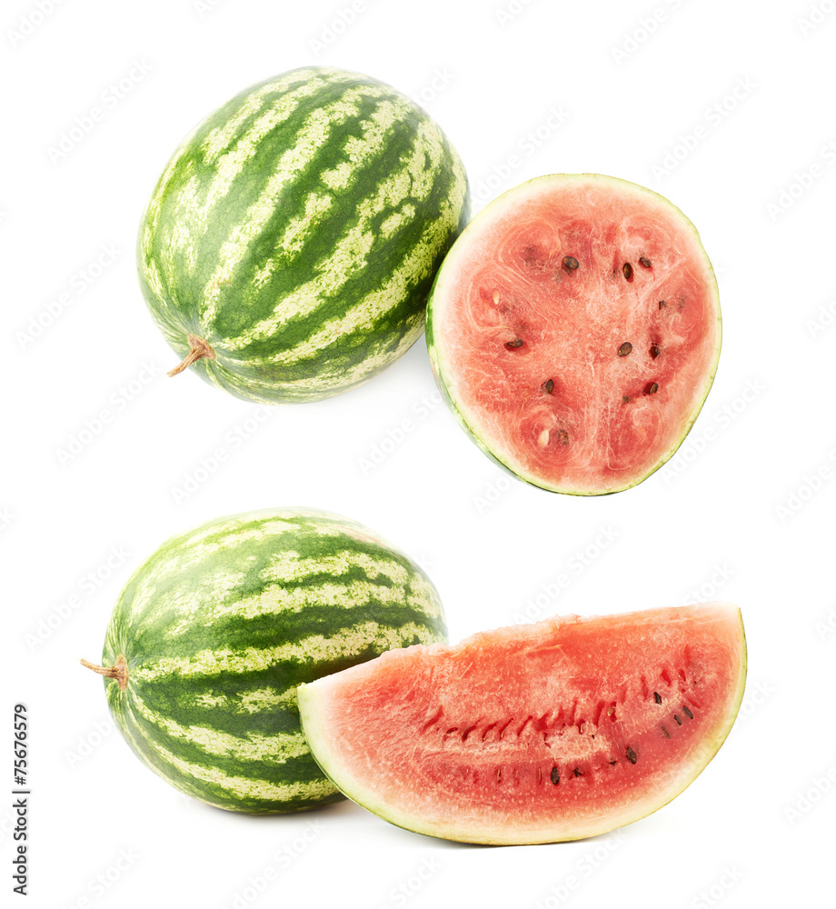 Whole watermelon next to a slice