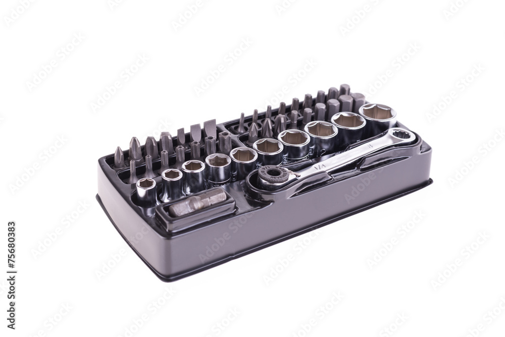 closeup of a ratchet wrench set isolated closeup of a ratchet wrench set isolated