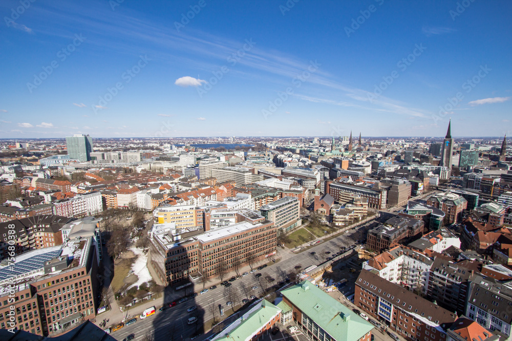 Bird eye view of Hamburg from St. Michel Church