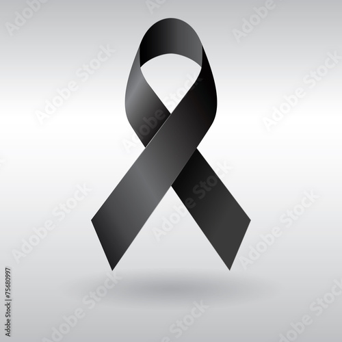 Black ribbon vector mourning and melanoma sign
