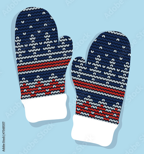 Winter mittens knitted with jacquard vector