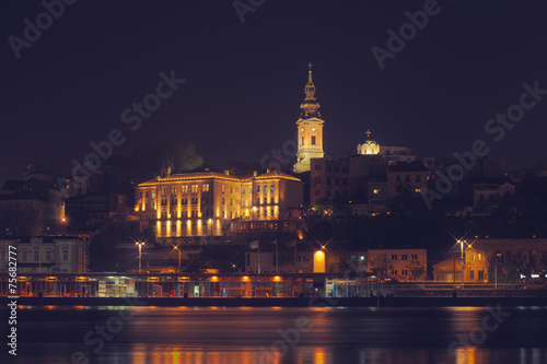 Belgrade at night from the river Sava.