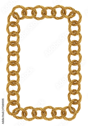 Golden chain of twisted rings. Isolated on white