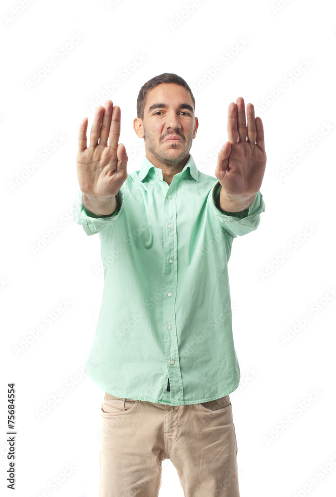 Fototapeta premium Angry boy stop gesture