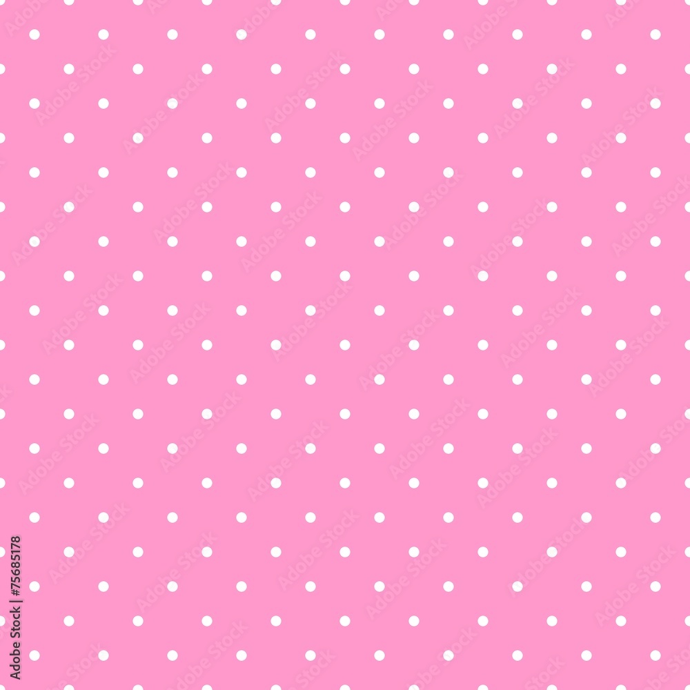 Tile vector pattern with white polka dots on pink background Tile vector pattern with white polka dots on pink background