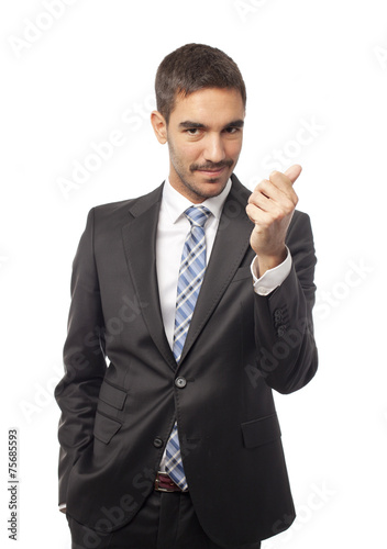 Young businessman money gesture