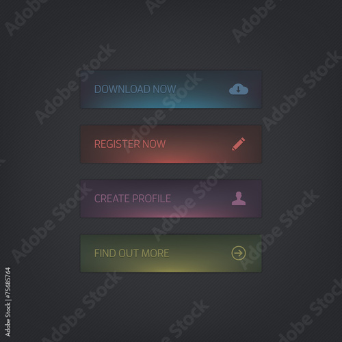 Dark glow effect web buttons in four soft, subtle colours.