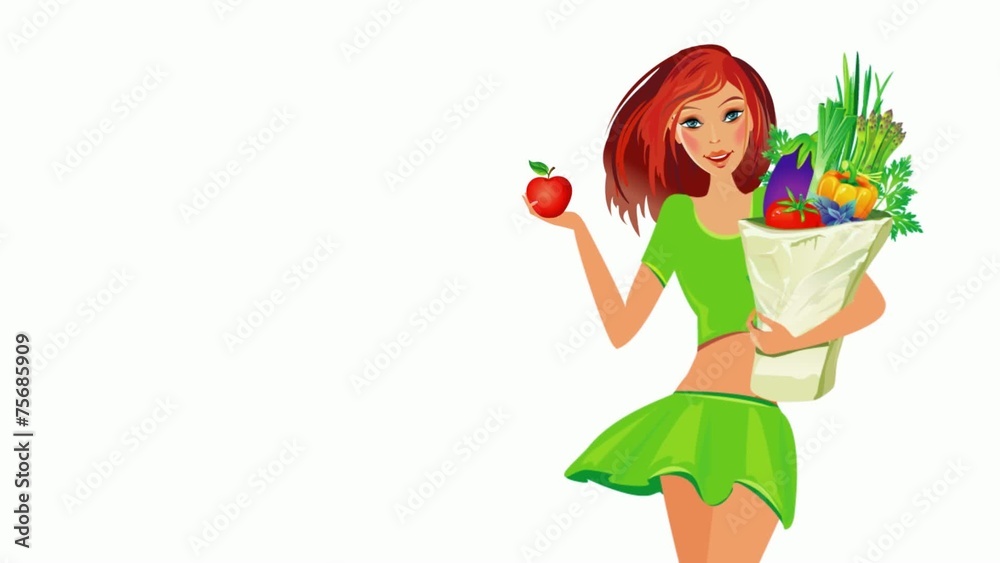 Healthy food.Girl with bag full of healthy food. Diet concept. Healthy food.Girl with bag full of healthy food. Diet concept.