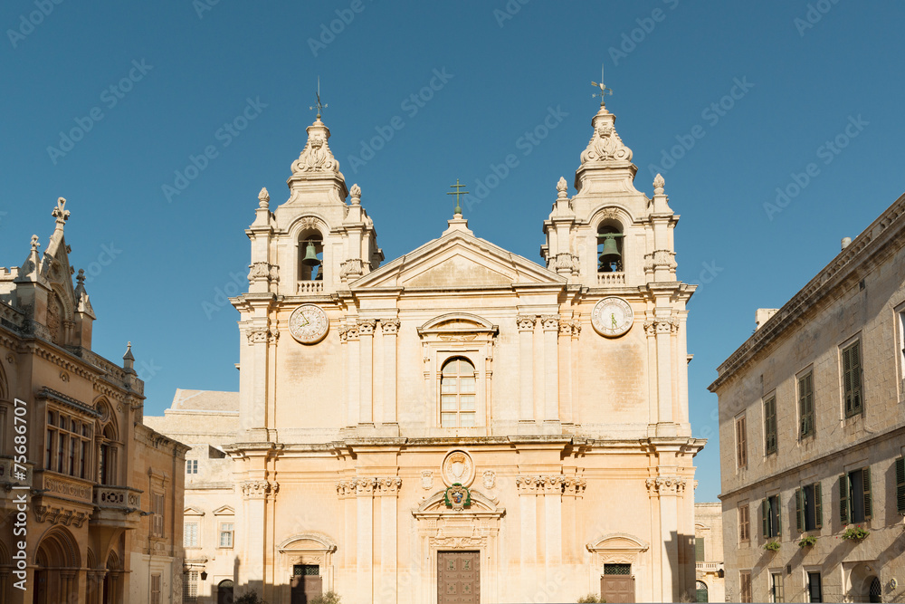 Famous St Paul cathedral in Mdina, Malta
