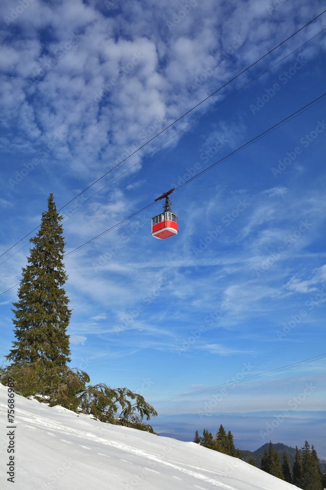 Fototapeta premium Cable Car in Winter, Brasov, Romania