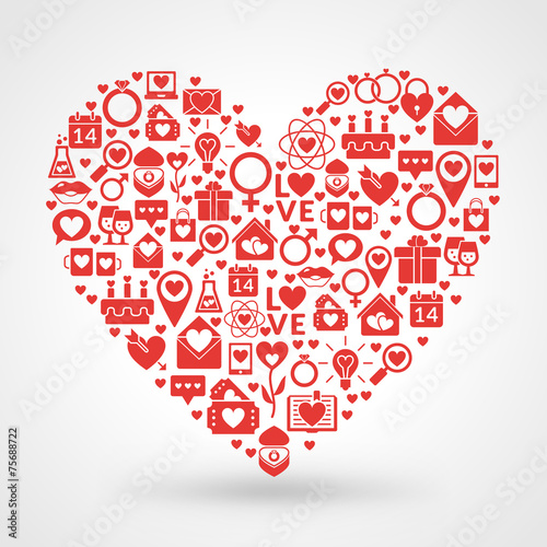 St. Valentine's Day card design. Heart made of love icons