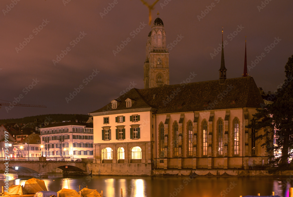 Old swiss city Zurich in the night