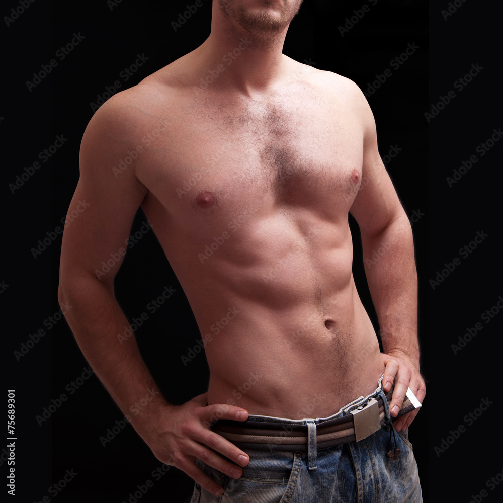 Close up portrait of shirtless handsome man