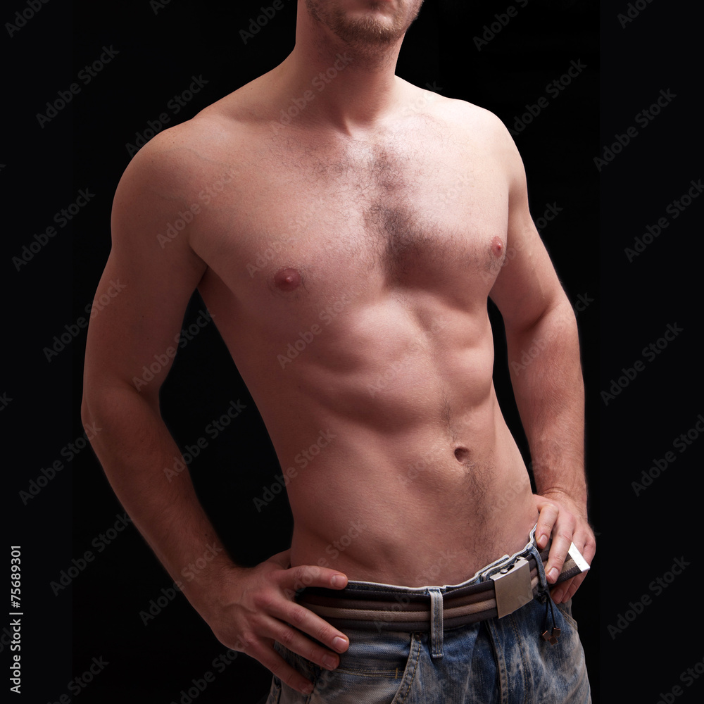 Naklejka premium Close up portrait of shirtless handsome man