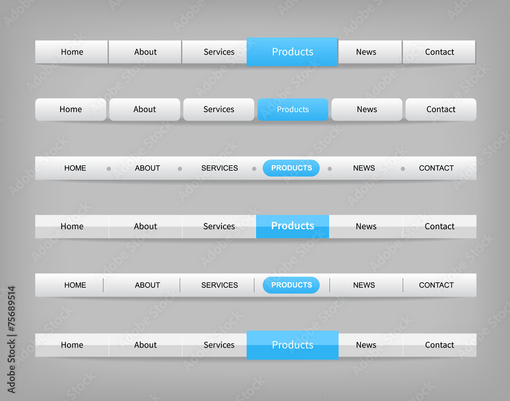 set of blue and gray various navigation bar templates