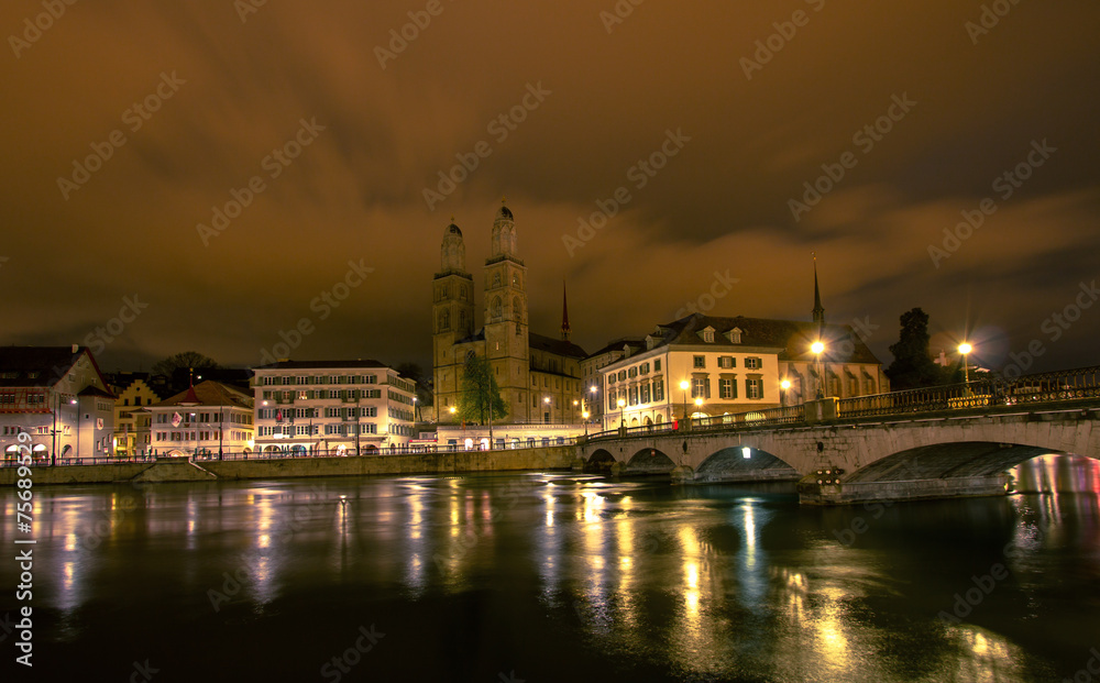 Old swiss city Zurich in the night