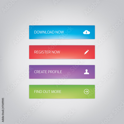 Glow effect web buttons in four bright, vibrant colours.