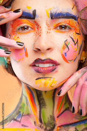 Fototapeta Naklejka Na Ścianę i Meble -  color face art woman close up portrait