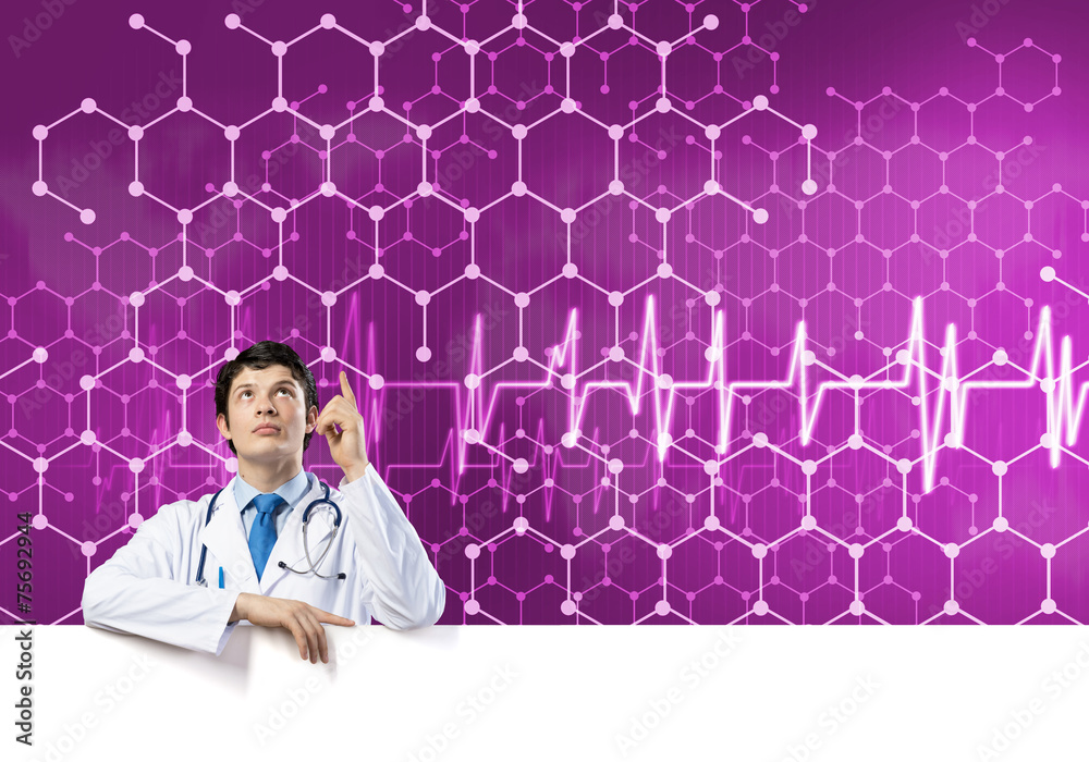 Doctor with banner Doctor with banner