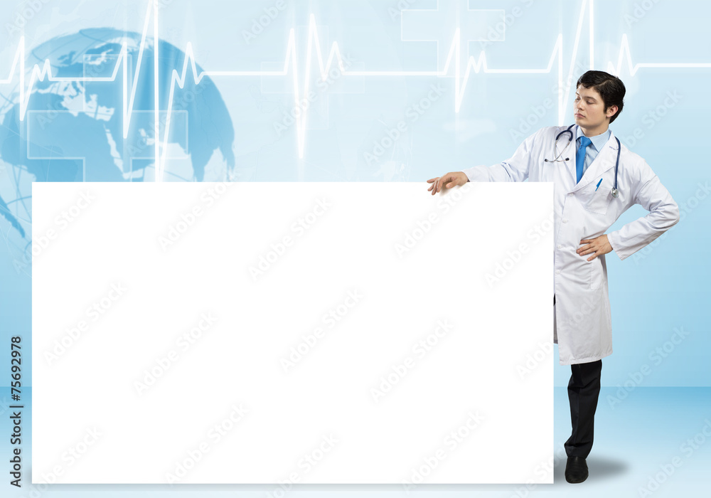 Doctor with banner Doctor with banner