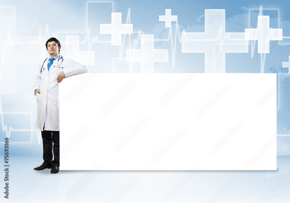 Doctor with banner Doctor with banner