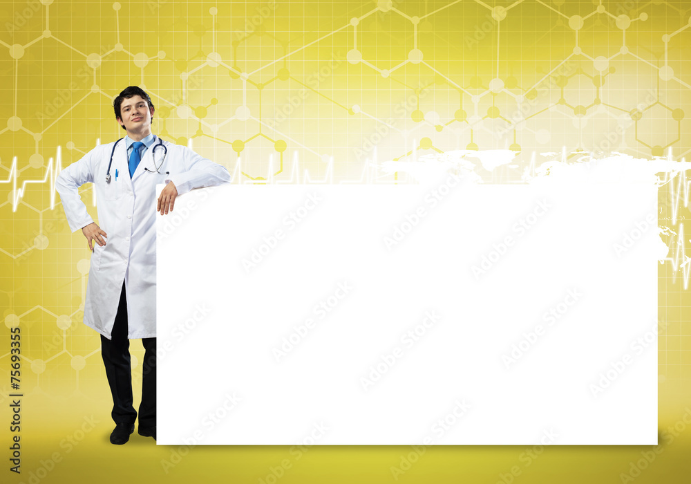 Doctor with banner