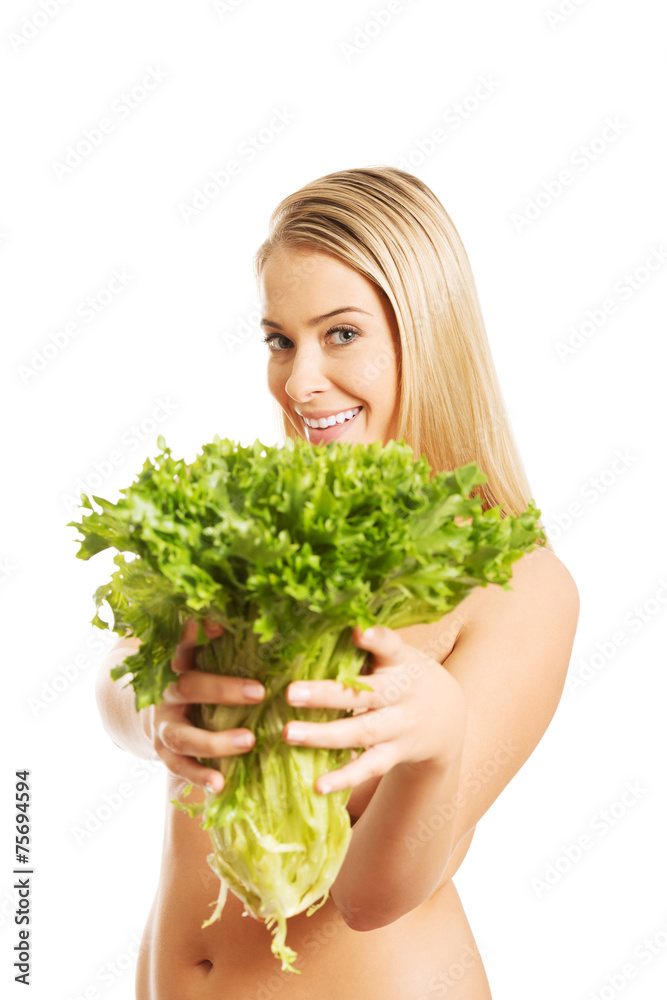 Beautiful nude woman holding salat Beautiful nude woman holding salat