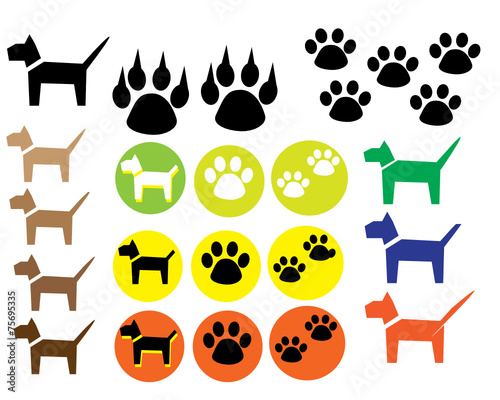Dog, paw prints vector icons set