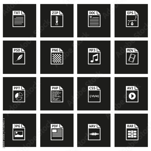 Vector black file type icon set