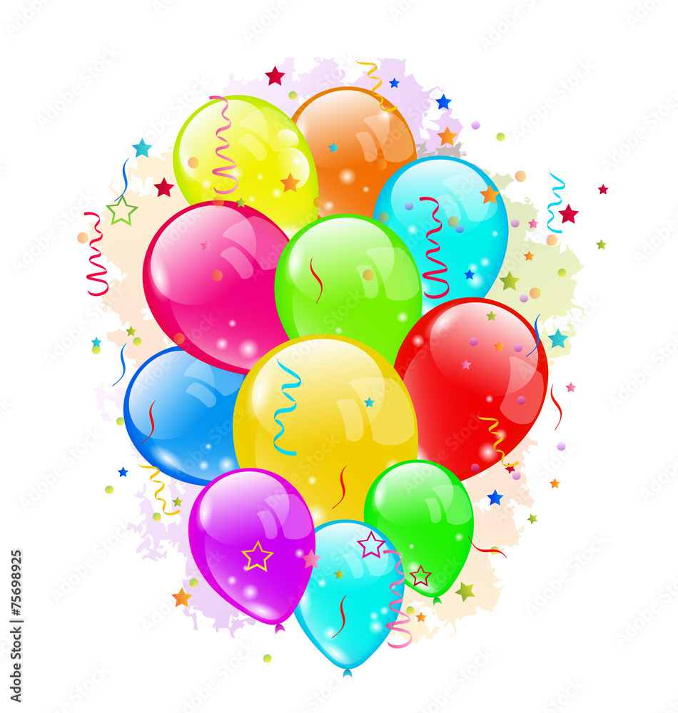 Set party balloons and confetti on white background Set party balloons and confetti on white background