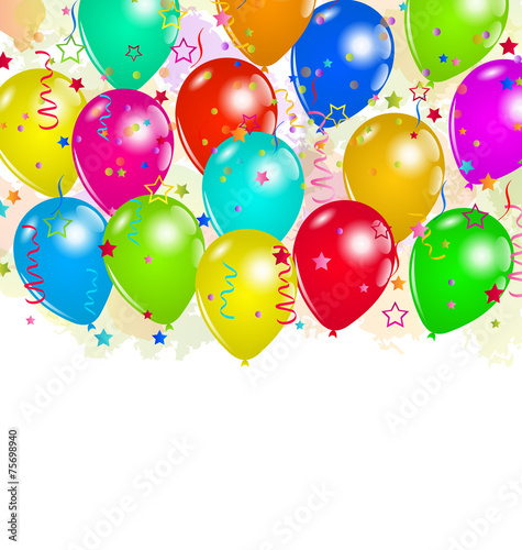 Set party balloons, confetti with space for text