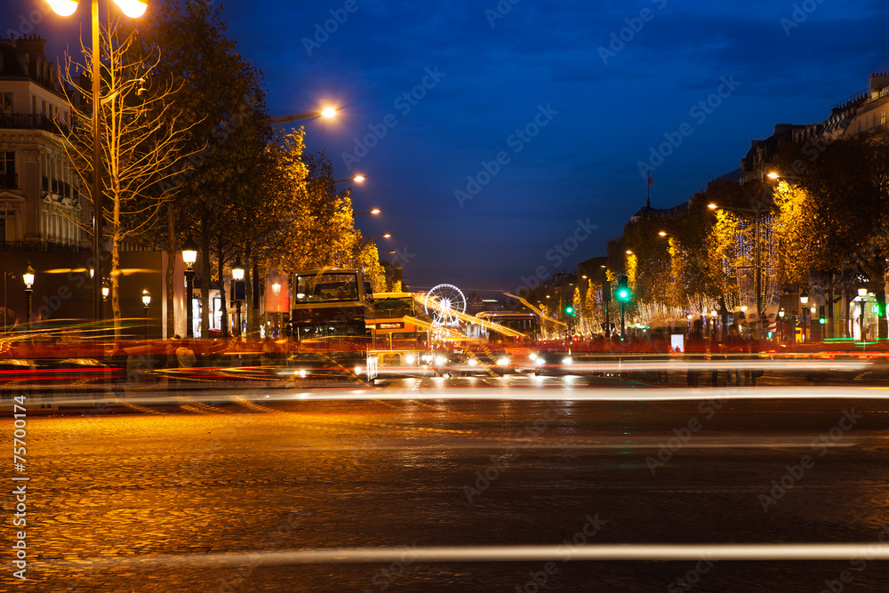Parisian Champs Elysees in evening,