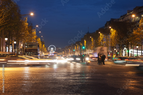 Parisian Champs Elysees in evening,