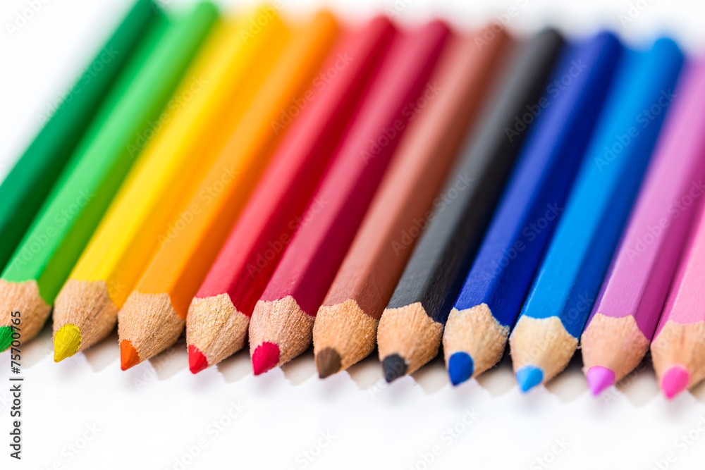 Colorful wooden crayons, pencils Colorful wooden crayons, pencils