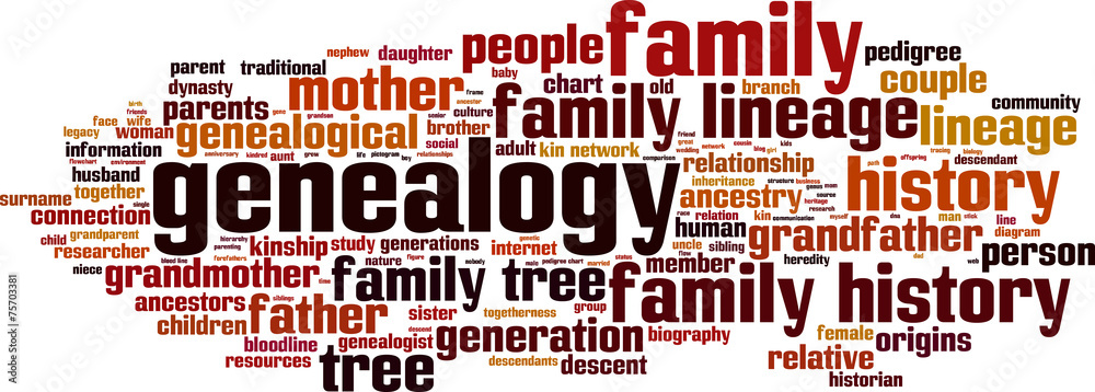 Genealogy word cloud concept. Vector illustration Genealogy word cloud concept. Vector illustration