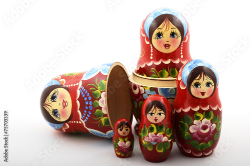 five traditional Russian matryoshka dolls photo